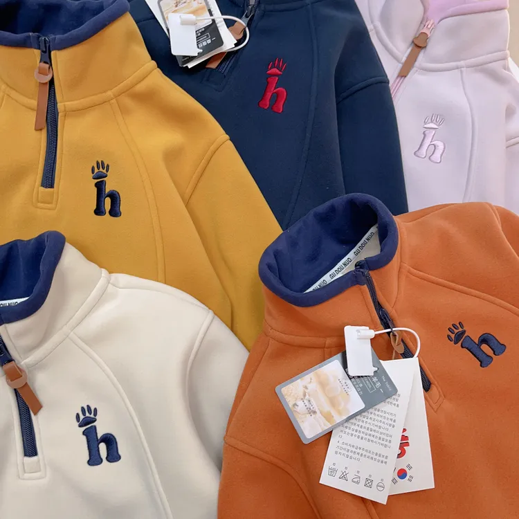 亲子款 冬季绵羊毛加绒加厚 拉链亲子卫衣 男童女童保暖 上衣