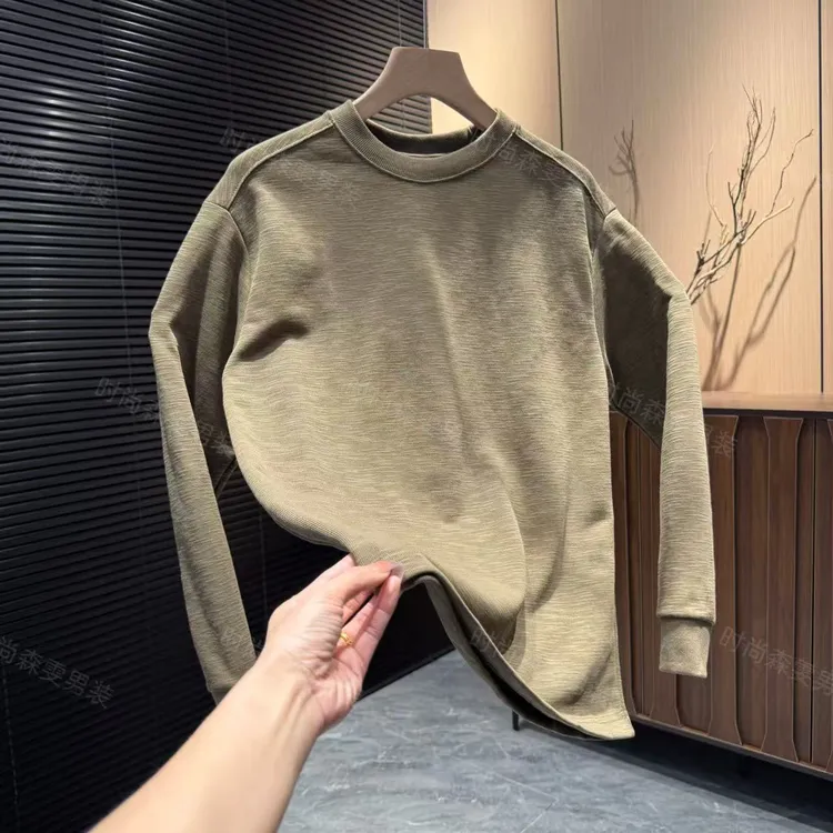 秋冬新款纯色长袖圆领气质高端品质时尚男士百搭休闲质感T恤635