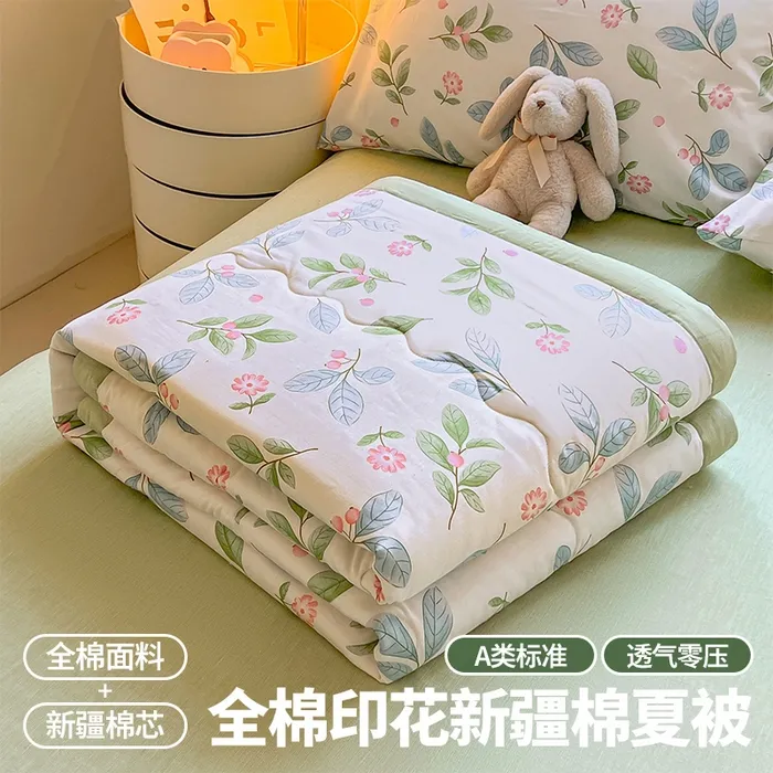 宇远家纺 2025新款全棉印花零压新疆棉花夏被鲜花版（直播爆款）