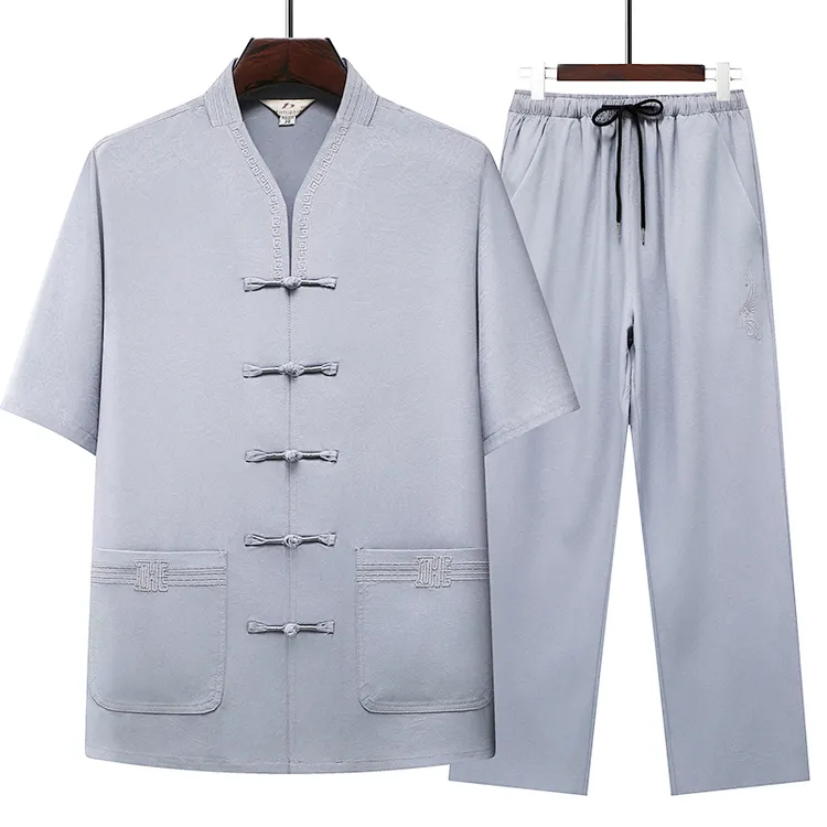 新款唐装套装男短袖夏男士中式新国风中老年民族风薄款复古爷爷装