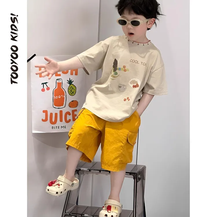 儿童夏装2025夏季新款洋气卡通短袖休闲T恤儿童套装两件套短裤潮