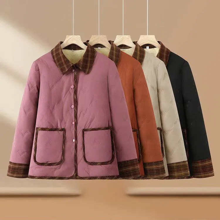 中老年女装中老年短款菱格棉袄老年人外套时尚