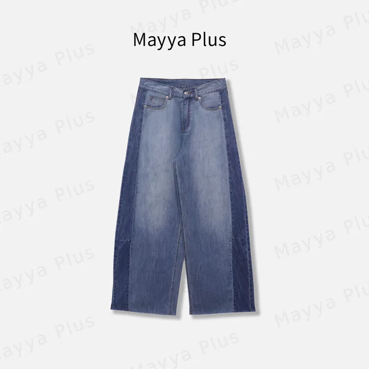 【街头裤】Mayya Plus麦芽定制高腰百搭阔腿休闲牛仔裤子32536210