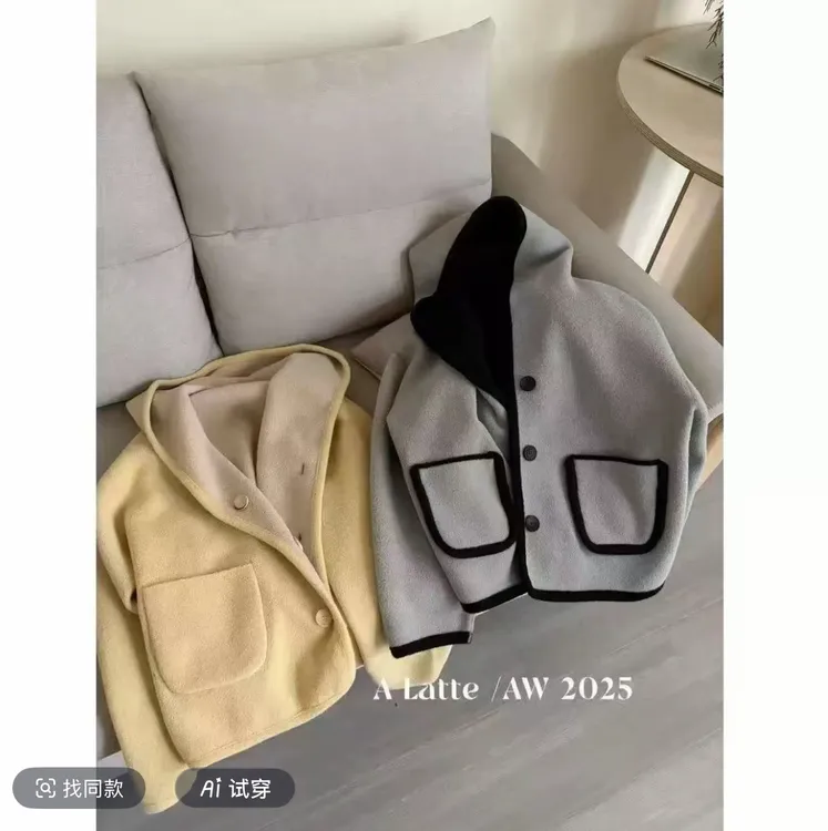 三七300#正反面双面可穿珍珠尼连帽外套