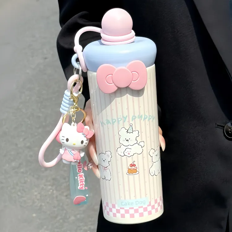 Allwell/2025新款可爱小狗保温杯大容量吸管水杯子女学生上学专用