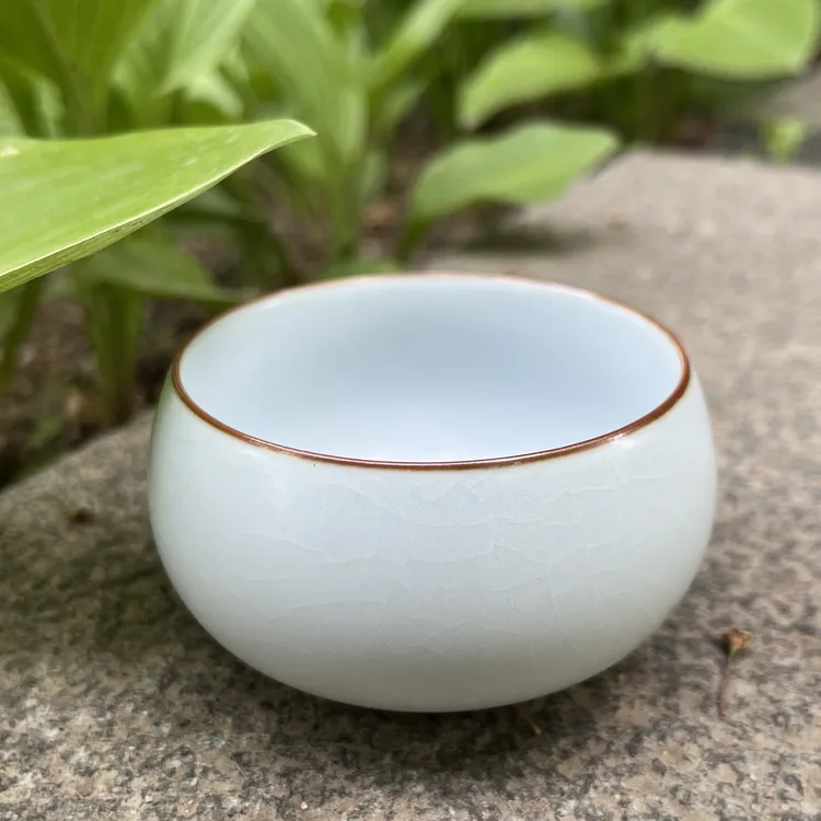 【飞扬阁】汝窑主人杯月白描金 当代汝瓷茶杯家用送礼禅定杯90ml