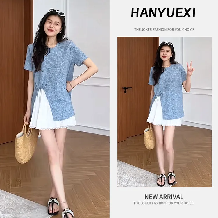 【现货】夏季一整套女装2025年新款韩版气质短袖上衣减龄短裙两件套