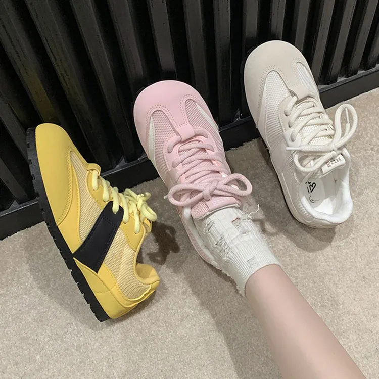 361度丑萌圆头复古德训鞋女2025年秋季新款百搭小众板鞋芭蕾小白