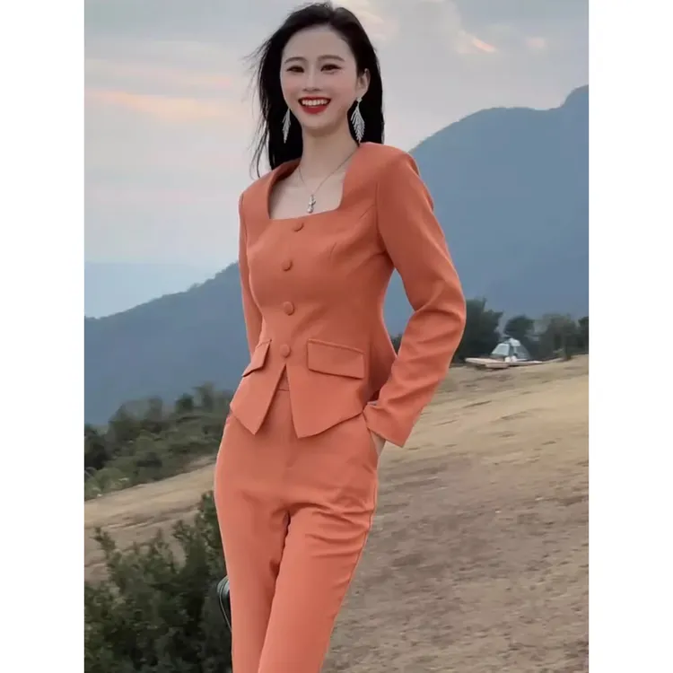 富家千金修身高级感小洋装名媛气质高端西装裤子职业套装女
