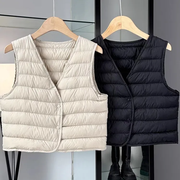 轻薄V领棉马甲短款女2025秋冬新款大衣内搭保暖背心内穿叠穿百搭
