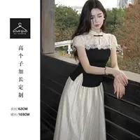 清货【书香门第】高个子新中式蕾丝拼接短袖立领上衣+半身裙套装
