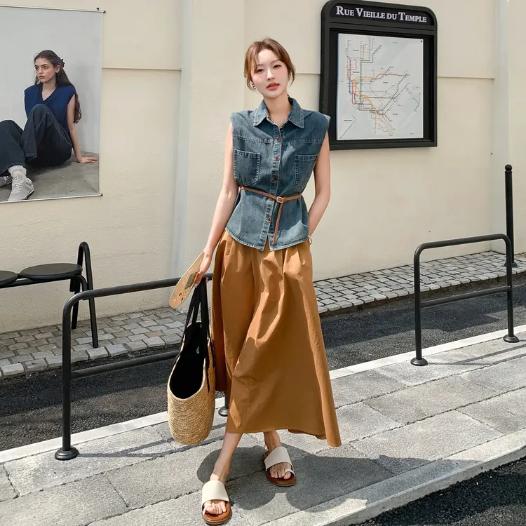 欧洲站牛仔马甲半身裙套装女2025夏季新款时尚女生韩系ins衣服