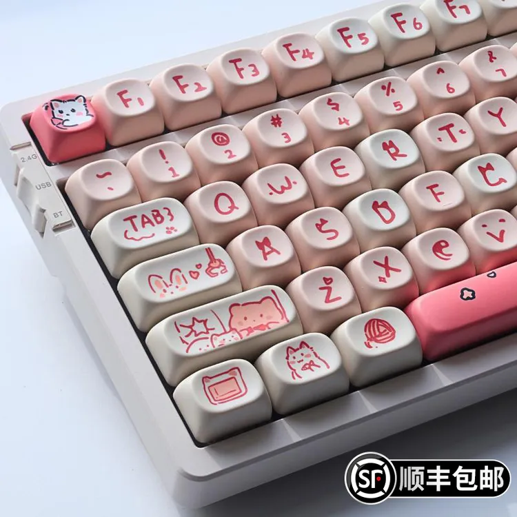 粉喵喵键盘键帽MOA高度个性可爱宁芝 hi75 87 98 99 104 108 vgn