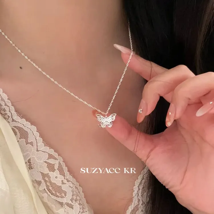 Suzyacc Kr 坠链均925银合成锆石 925银【蝴蝶效应】项链DX0286