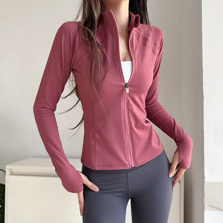 健身女孩立领拉链运动外套跑步训练瑜伽服修身显瘦长袖健身夹克秋