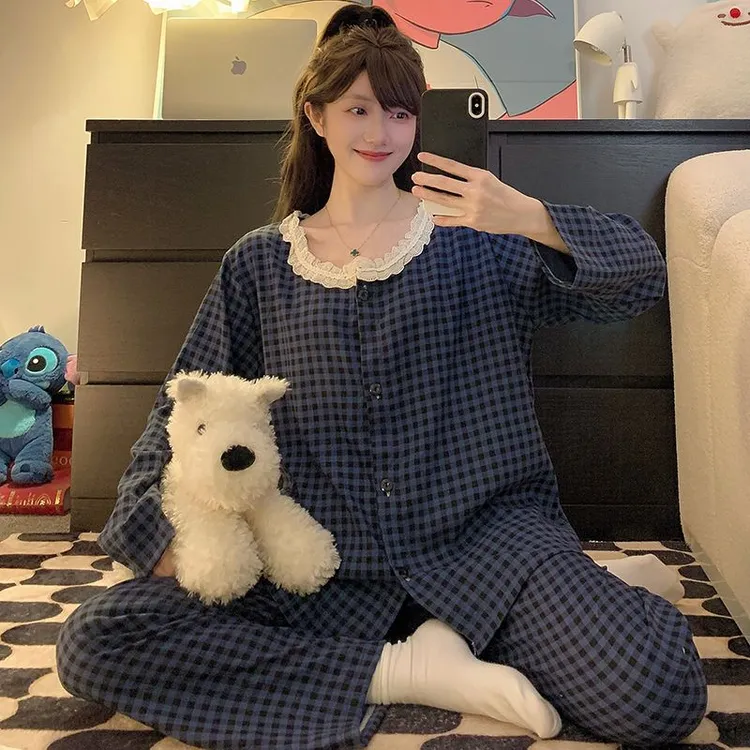 云朵棉绸超火睡衣女款2025新款春秋季开衫长袖大码胖mm家居服套装