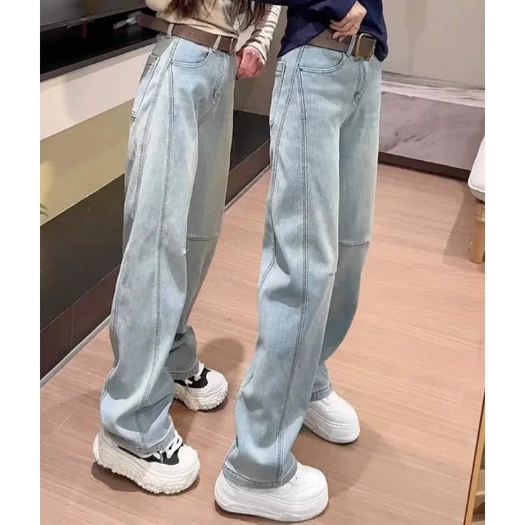 窄版直筒牛仔裤女2025秋季新款大码窄版拖地裤显瘦宽松弯刀阔腿裤