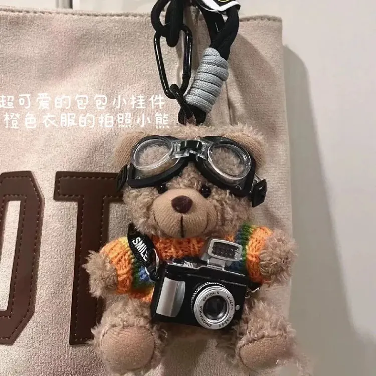 闪光相机小熊挂件包包挂饰玩偶公仔情侣钥匙扣女友礼物创意个性风
