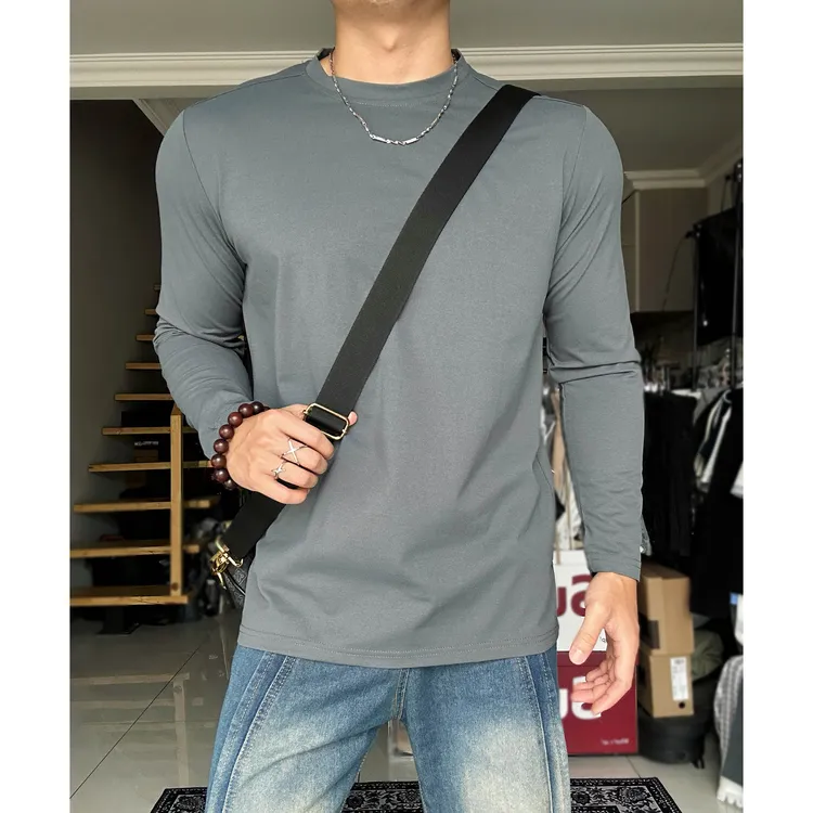 GYM秋季软壳克隆棉运动圆领修身休闲时尚显型健身高弹打底长T