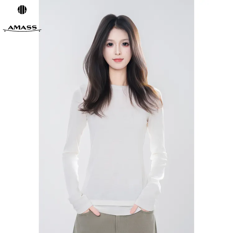 AMASS/阿玛施早秋新款圆领长袖T恤女修身气质时尚休闲打底5300886