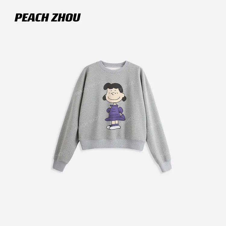 『PEACHZHOU』露西卡通印花宽松圆领加绒卫衣休闲减龄学院风长袖女