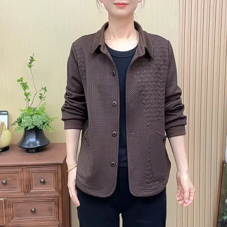 2025秋款纯色女时尚休闲短外套洋气简洁百搭妈妈装气质