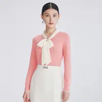 【晨粉专享价】【100绵羊毛】秋季商场同款时尚系带领针织衫女