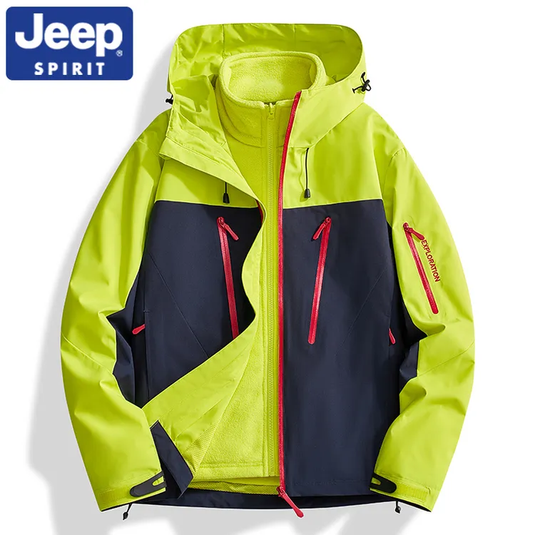 Jeep吉普冲锋衣春秋季男女款三合一可拆卸外套防风防水户外登山服