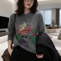 女秋冬圆领重工刺绣全羊毛针织衫毛衣舒适百搭时尚款