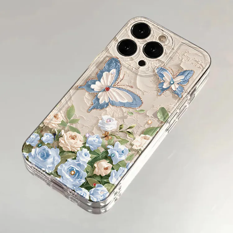 BANCA蝴蝶鲜花油画风适用iphone16/15手机壳苹果华为vivo小米oppo