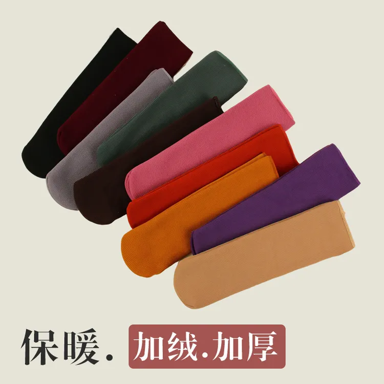 竖条彩棉中筒直板雪地袜秋冬纯色地板袜男士女士休闲袜子厂家批发