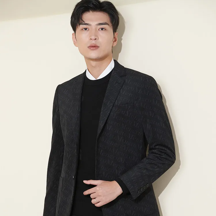 便服西装男士秋季新款休闲提花抗皱免烫金丝绒