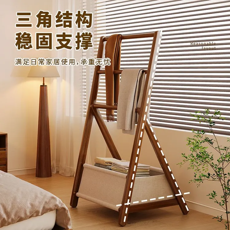 可折叠挂衣架加厚实卧室楠竹木晾衣架床边放衣神器次净落地衣帽架