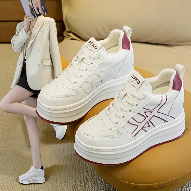 内增高10cm真皮小白鞋女ins韩版厚底小个子休闲鞋2025秋冬新款