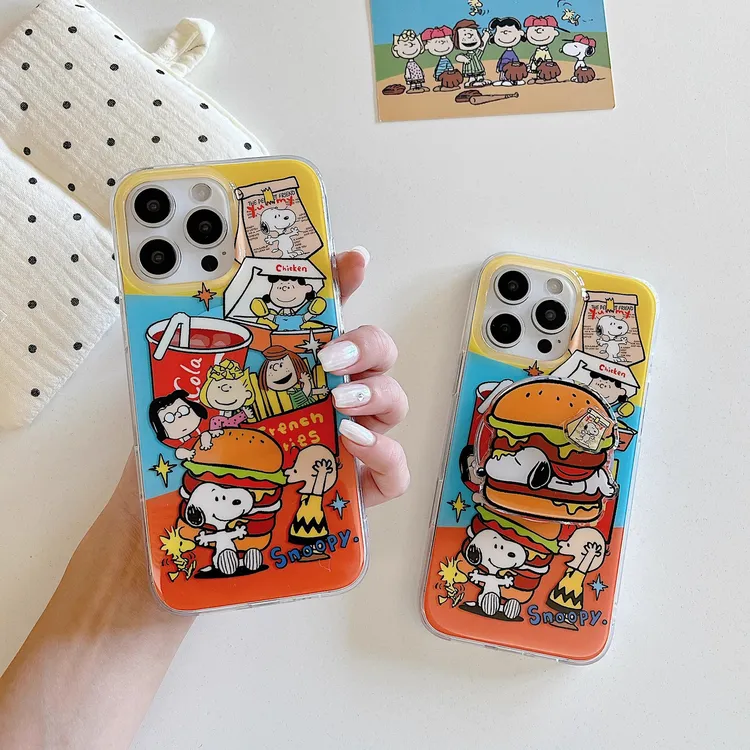 卡通史努比手机壳带磁吸支架适用iphone17promax新款15pro16防摔