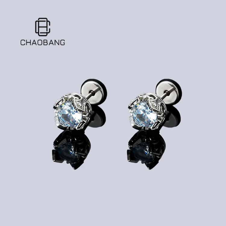 chaobang/潮邦 铜合金耳饰 小众设计黑白锆石耳钉高级感潮流i耳饰