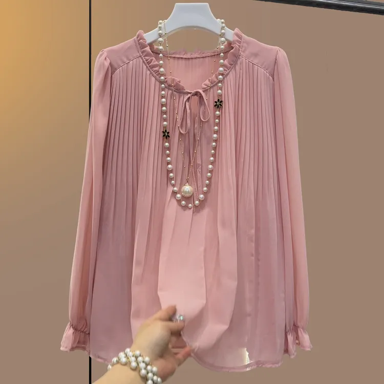 大码女装胖妹妹夏季气质显瘦褶皱洋气衬衫