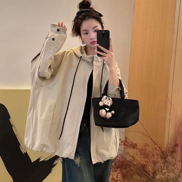小黑卷25110秋韩版宽松显瘦休闲百搭连帽冲锋衣外套女夹克上衣潮