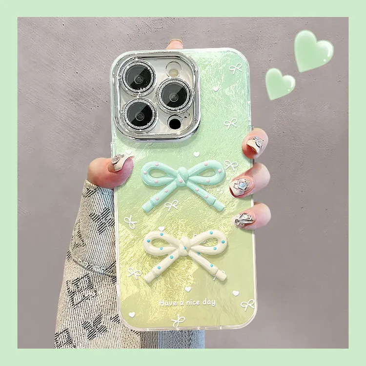 渐变蝴蝶结适用苹果15华为vivo/oppo小米iPhone16精孔冰川手机壳