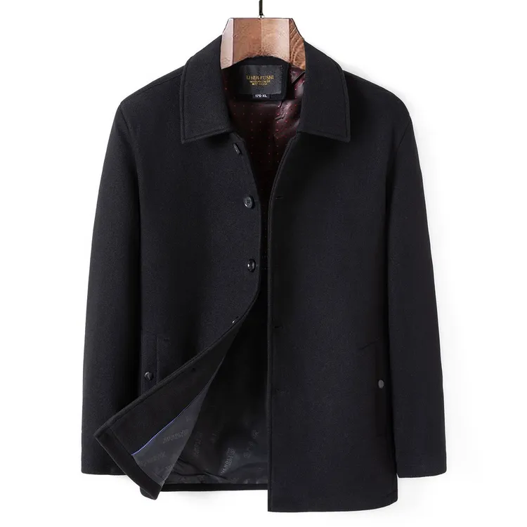 男款男士中年冬季翻领加厚呢子外套中老年外套宽松休闲爸爸装