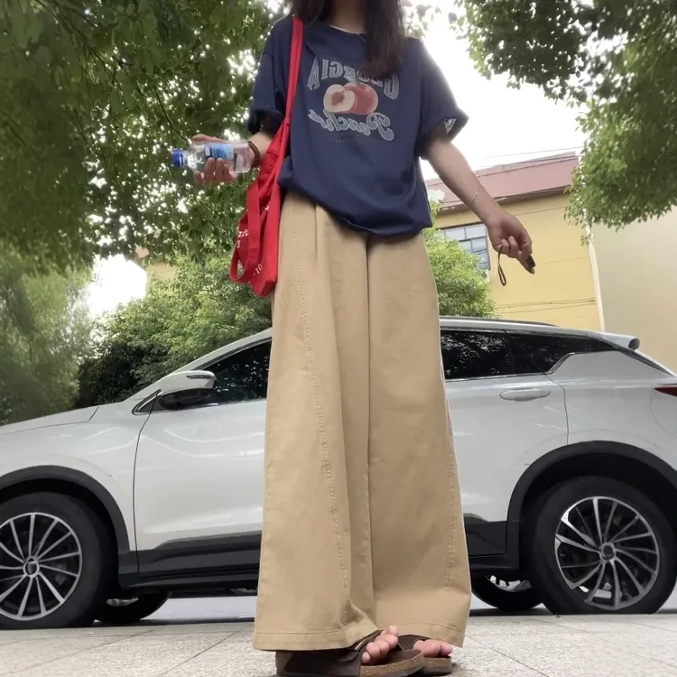 美式复古休闲穿搭一整套装女2025新款趣味印花短袖T恤搭配阔腿裤