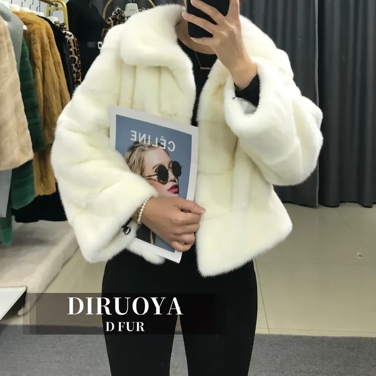 横排进口天鹅绒水貂皮草立翻领横排皮草整貂貂皮大衣小短款
