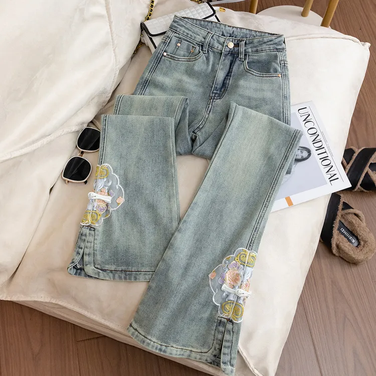 812春季新款微喇裤巨显腿长裤子高腰显瘦带弹力开叉九分喇叭裤