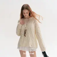 【雪宝专享】Kroche 25aw毛球绒肌理 慵懒宽松绞花套头长袖毛织罩衫