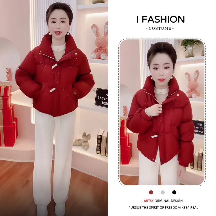 时尚潮流加厚羽绒棉服女冬季立领超级好看面包服加绒保暖棉衣外套