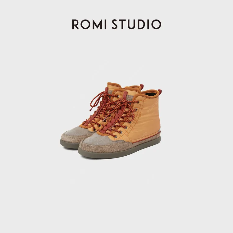 ROMI STUDIO“休闲英伦”舒适脚感中高帮橙色拼接帆布鞋RWCAP35360