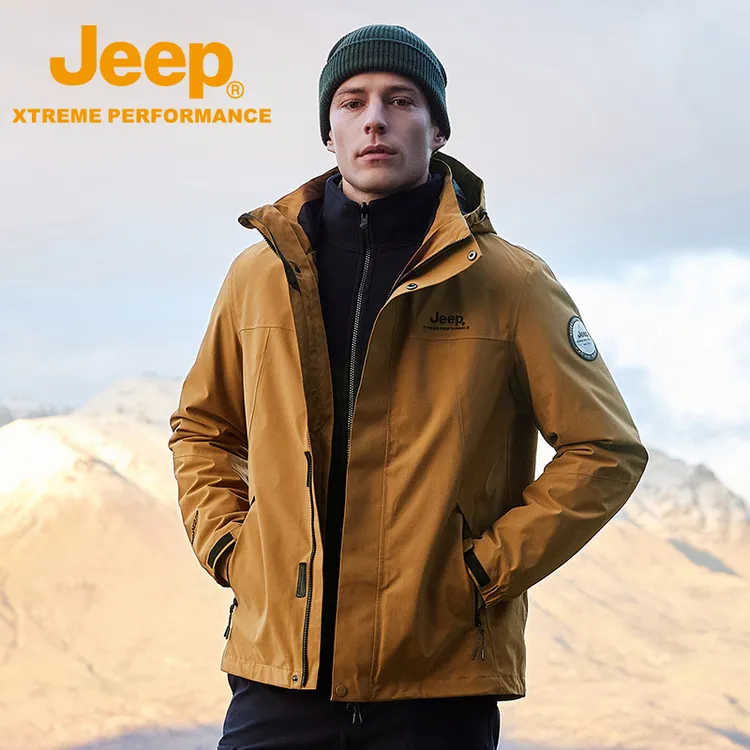 JEEP/吉普冲锋衣秋冬季防水加绒加厚保暖户外防风透气外套男款