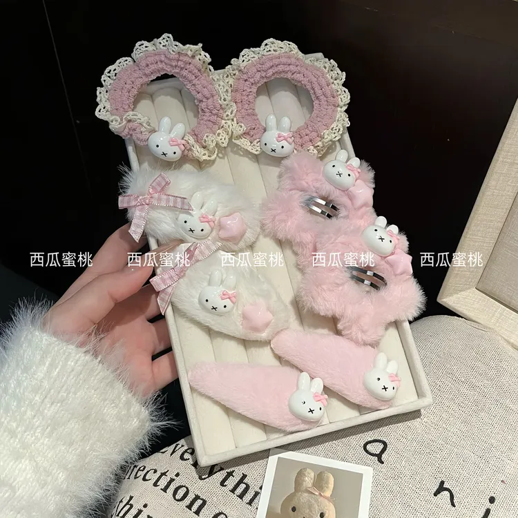 ins高颜值少女粉米菲兔蝴蝶结发夹发圈组合甜美闺蜜发饰头绳