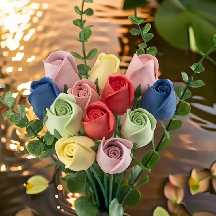 国潮新款仿真手工玫瑰花陶瓷假花家居装饰客厅摆放花卉陶瓷花