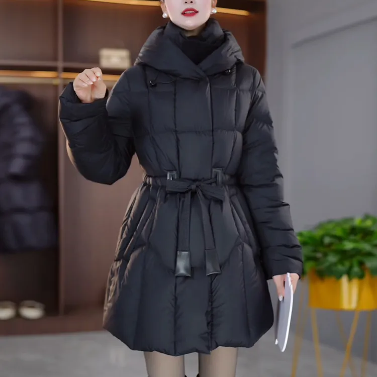 时尚百搭收腰显瘦白鸭绒羽绒服2025冬季新款气质优雅连帽减龄外套